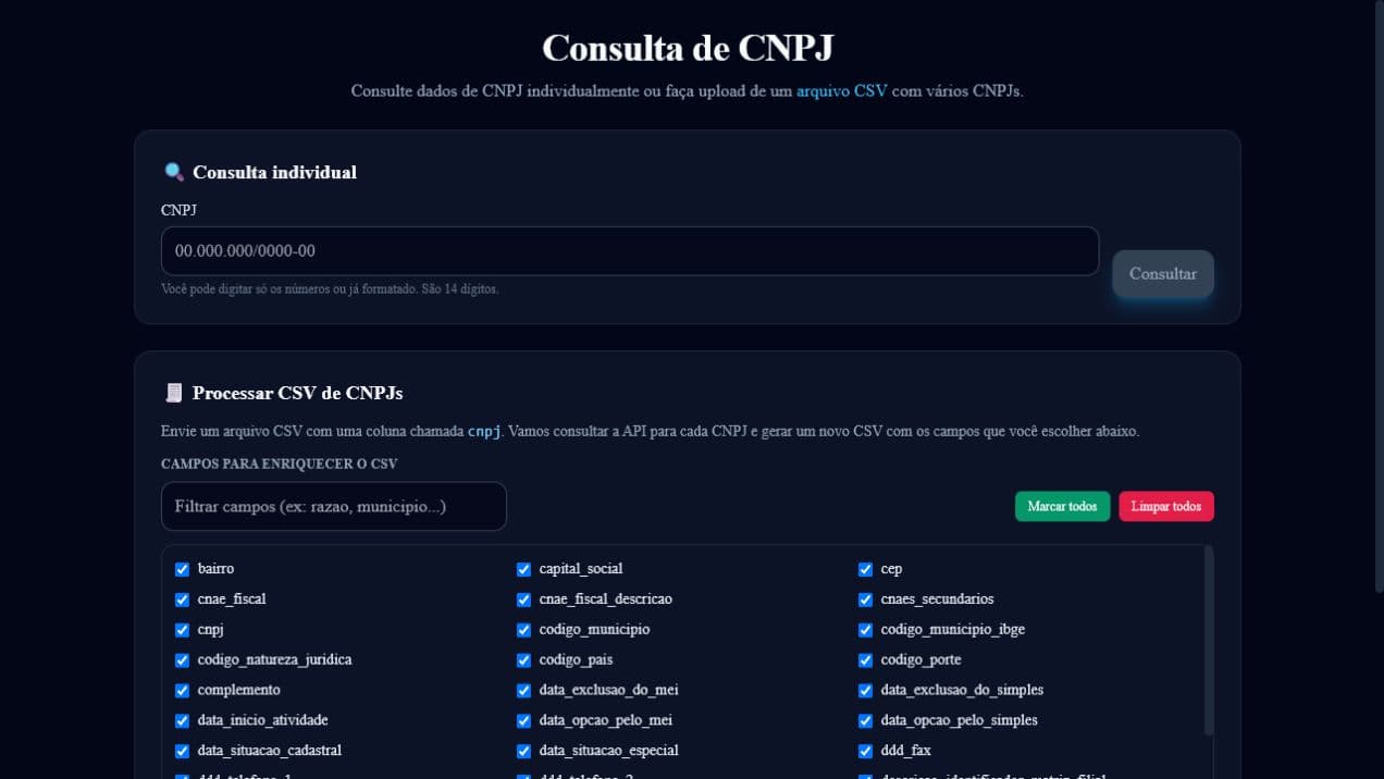 Interface da aplicação Consulta CNPJ